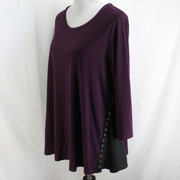 Sun Kim Top Womens Size L Purple 3/4 Sleeve Snap Sides Polyester Knit - Picture 3 of 7